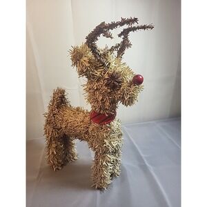 Vintage Straw Rudolph the Red-Nosed Reindeer Figure